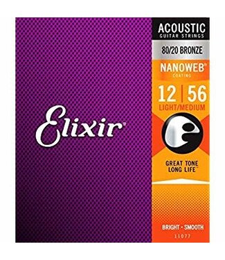 Elixir Elixir Nanoweb Acoustic 80/20 Bronze Strings, Light-Medium 12-56