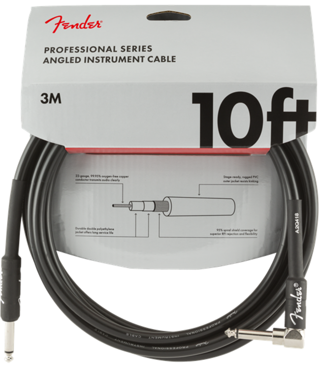 Fender Professional Series Instrument Cable, Straight-Angle, Black - 10 Foot