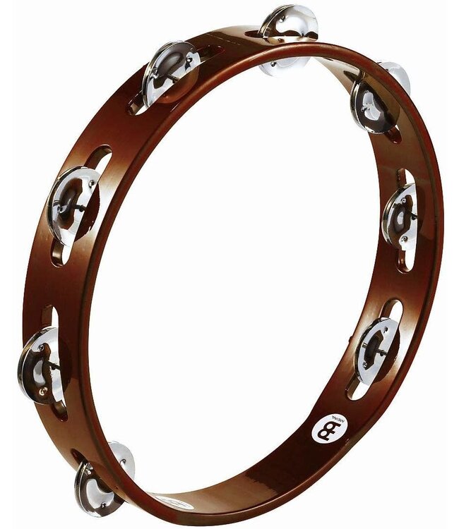 Meinl Wood Tambourine Steel Jingles, 1 Row, African Brown