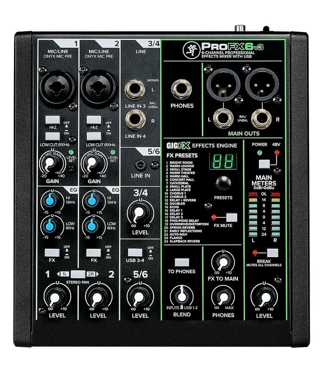 【超美品】Mackie ProFX6 v3 6チャンネルミキサー【未使用】 Mackie ProFX6v3 6 Channel Professional Effects Mixer with