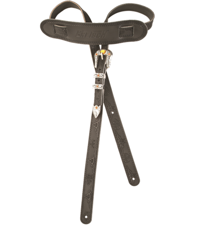Gretsch® Vintage Tooled Leather Guitar Strap, Black