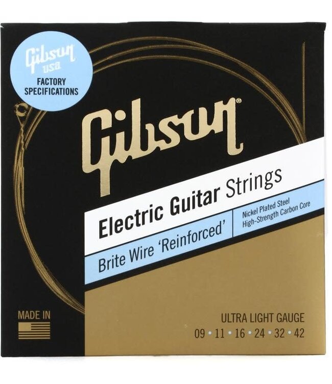 Gibson Brite Wire 'Reinforced' Electric Guitar Strings, Ultra-Light 9-42