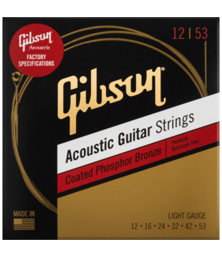 Gibson Gibson Coated Phosphor Bronze Acoustic Guitar Strings, Light 12-53