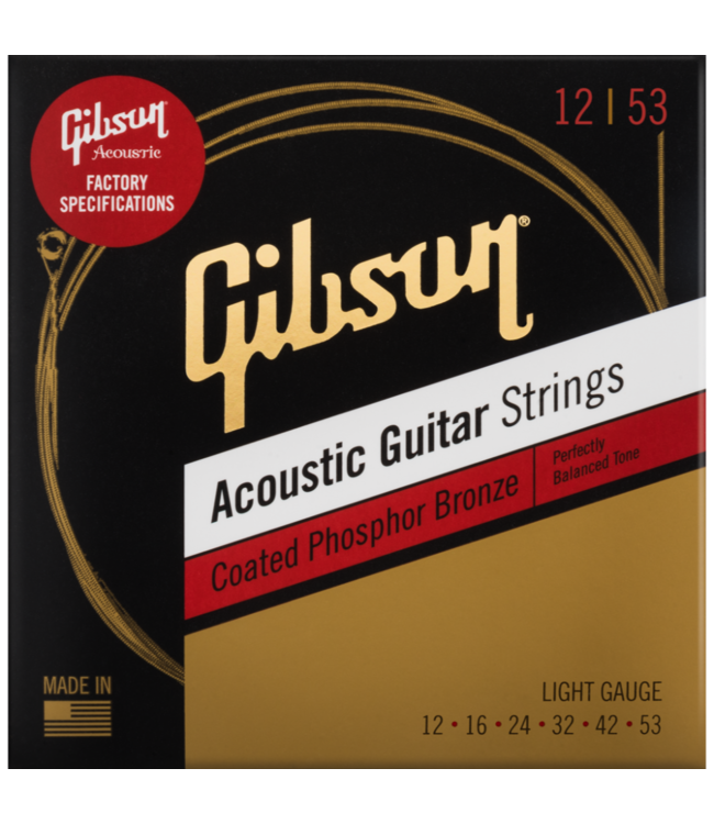 Gibson Coated Phosphor Bronze Acoustic Guitar Strings, Light 12-53