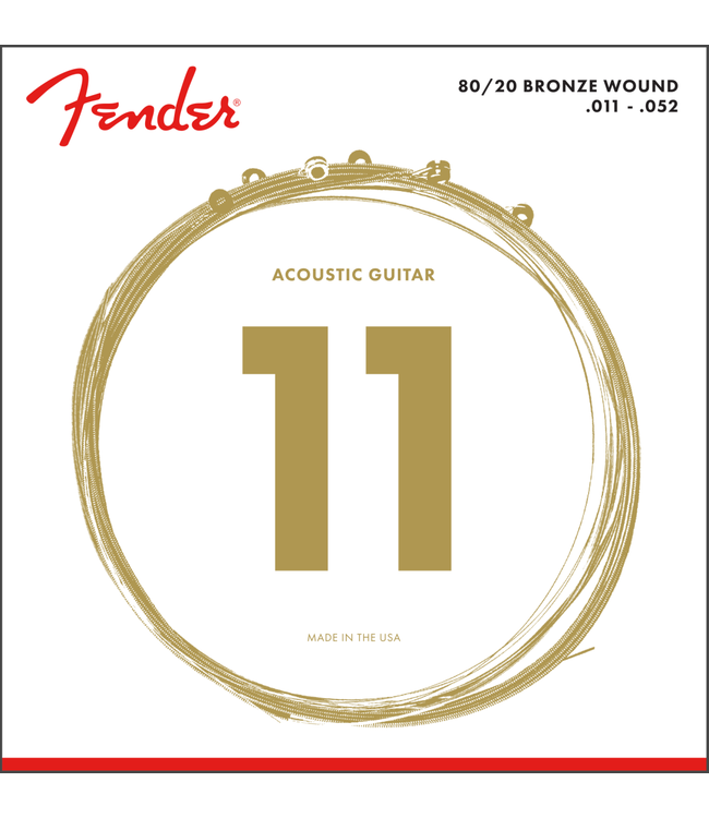 Fender 80/20 Bronze Acoustic Strings, Ball End, 70CL .011-.052 Gauges, (6)
