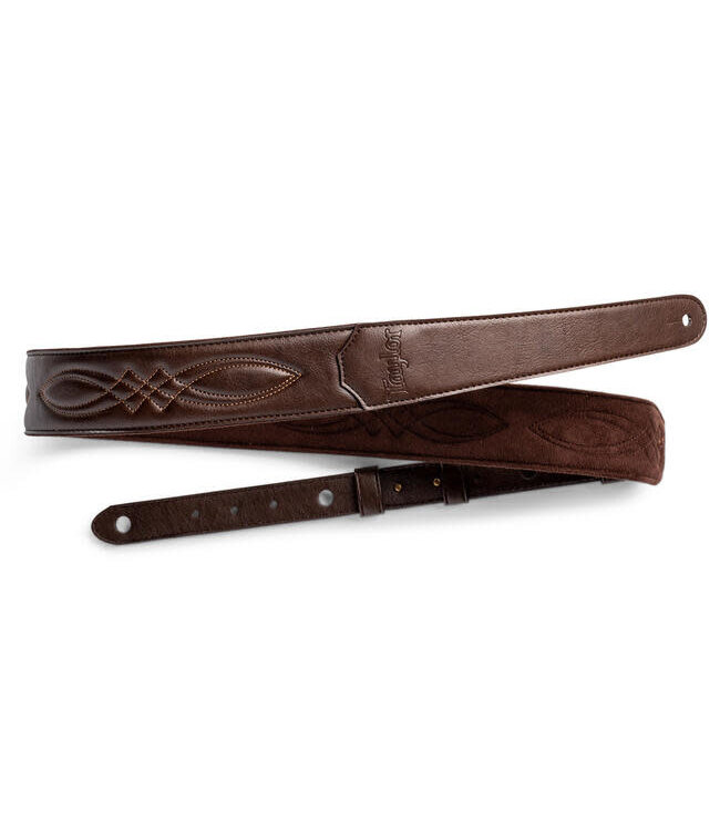Taylor 2" Vegan Leather Strap, Chocolate Brown with Stitching, Embossed Logo