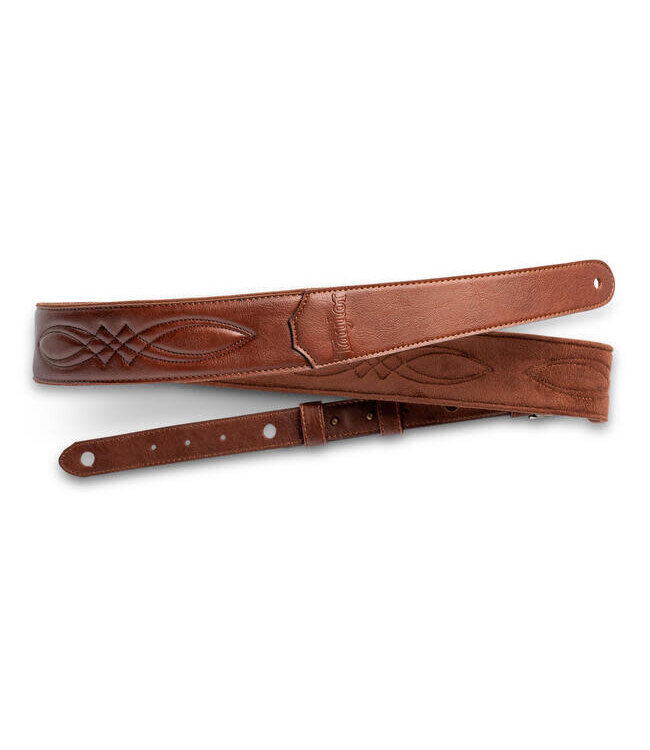 Taylor 2" Vegan Leather Strap, Medium Brown with Stitching, Embossed Logo
