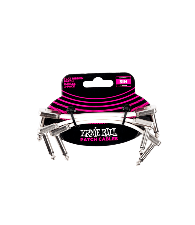 Ernie Ball 3" Flat Ribbon Patch Cable 3-Pack - White