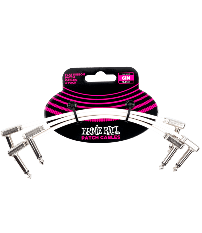 Ernie Ball 6” Flat Ribbon Patch Cable 3-Pack - White