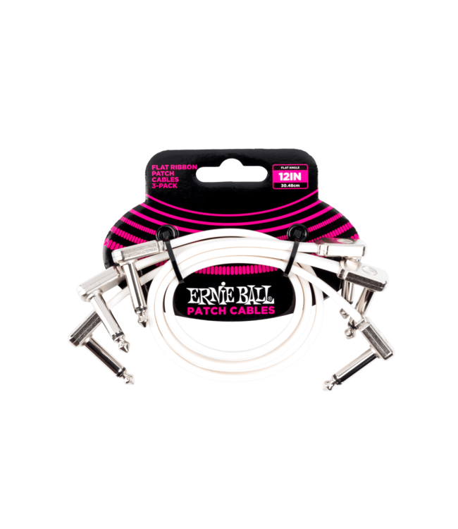 Ernie Ball Ernie Ball 12” Flat Ribbon Patch Cable 3-Pack - White