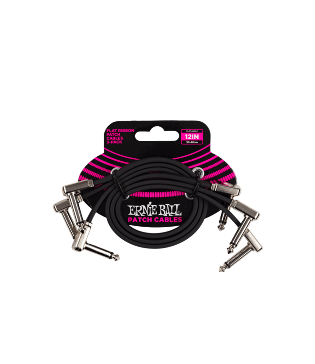 Ernie Ball 12” Flat Ribbon Patch Cable 3-Pack - Black