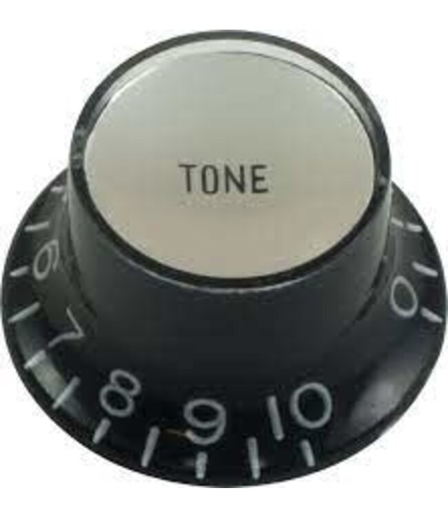 CE Gibson Style Tone Top Hat Knob, Black Silver Cap
