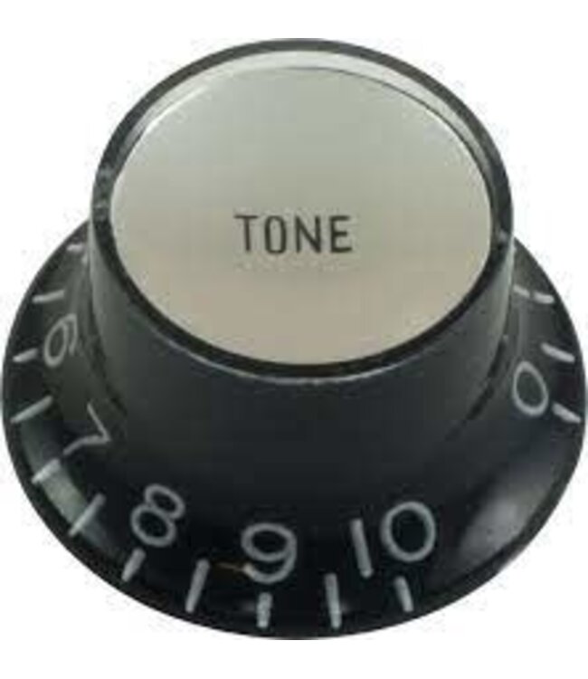 CE Gibson Style Tone Top Hat Knob, Black Silver Cap