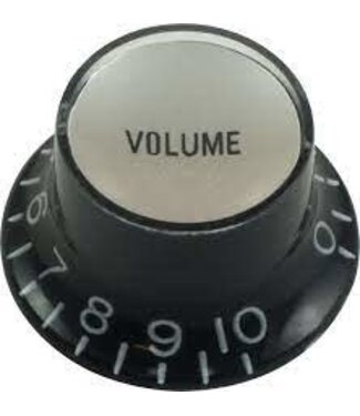 CE Distribution CE Gibson Style Volume Top Hat Knob, Black Silver Cap