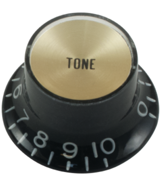 CE Distribution CE Top Hat Tone Control Knob, Gibson Style, Gold Cap, Black, Single