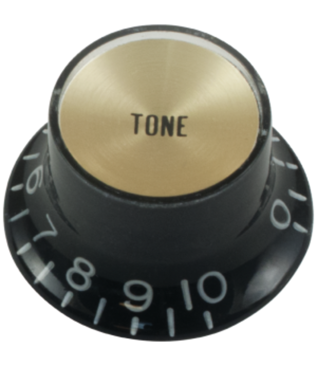 CE Top Hat Tone Control Knob, Gibson Style, Gold Cap, Black, Single