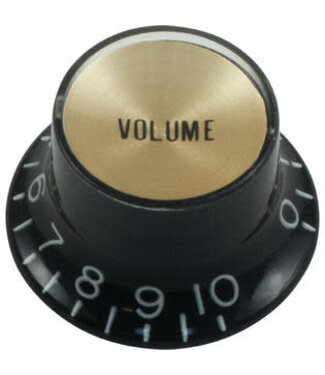 CE Distribution CE Top Hat Volume Control Knob, Gibson Style, Black, Gold Cap, Single