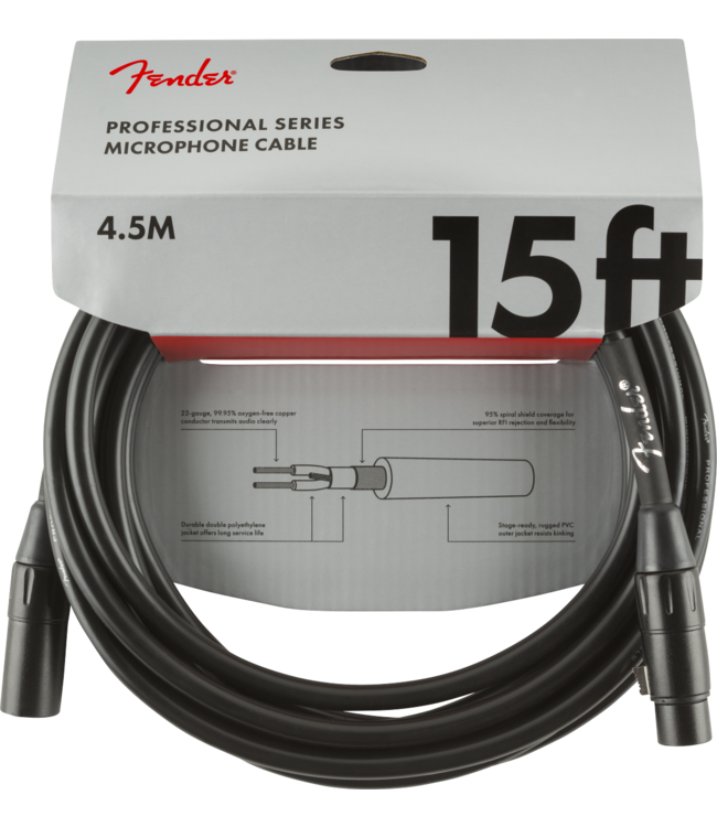 Fender Professional Series Microphone Cable, Black - 15 Foot
