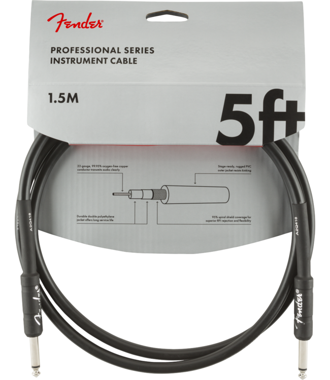 Fender Professional Series Instrument Cable, Straight/Straight, Black - 5 Foot