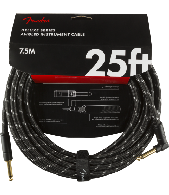 Fender Deluxe Series Instrument Cable, Straight/Angle, Black Tweed - 25 Foot