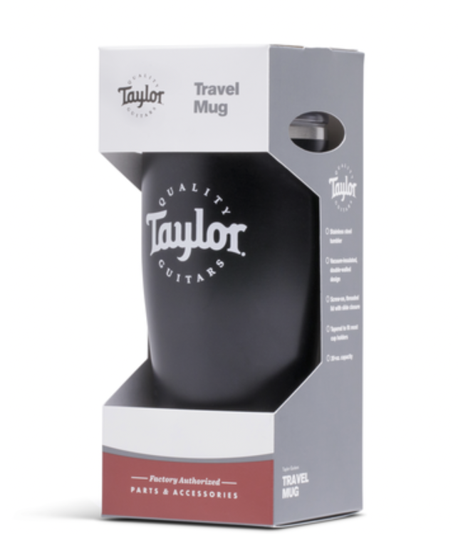 Taylor Travel Coffee Mug, Black ,White Logo, 20oz