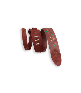 Levy's Levy’s 2.5" Flowering Vine Series Burgundy Leather Guitar Strap, Yellow Flowers and Green Leaves