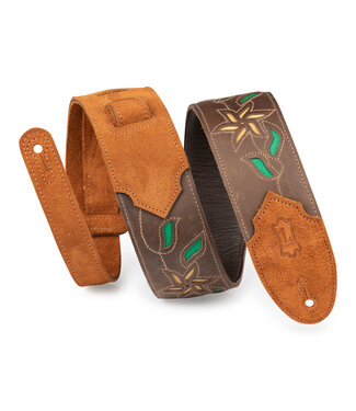 Levy's Levy's 2.5" Flowering Vine Series Brown Leather Guitar Strap, Yellow Flowers
