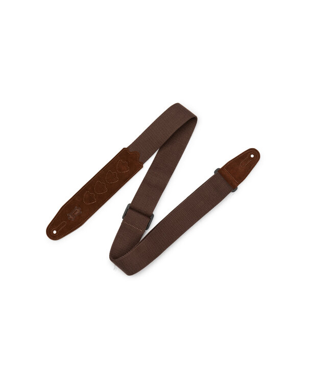 Levy's 2" Brown Cotton Pick Holder Strap with Extended Brown Suede Ends, Holds 4 Picks