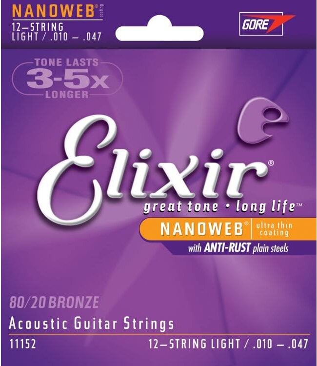 Elixir Elixir Nanoweb Acoustic 80/20 Bronze 12-String Set, Light 10-47
