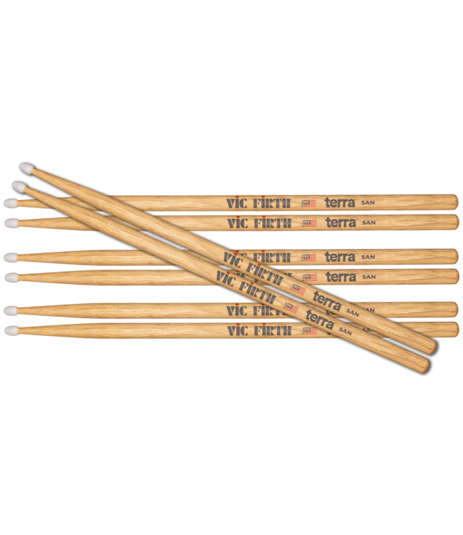 Vic Firth 5ATN Terra Series Dumsticks 4-Pair Value pack, Nylon Tip