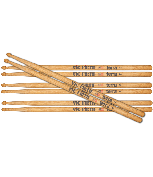 Vic Firth 7AT Terra Series Drumsticks 4-Pair Value Pack, Wood Tip