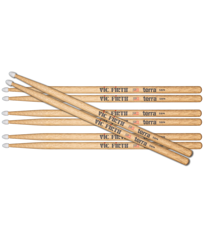 Vic Firth 5BTN Terra Series Drumstick 4-Pair Value Pack, Nylon Tip