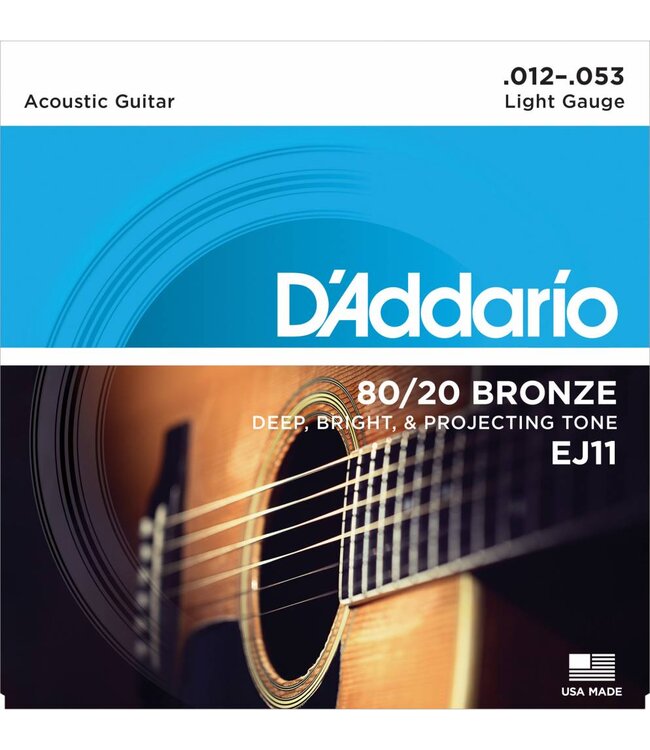 D'Addario EJ11 80/20 Bronze Acoustic Guitar Strings, Light, 12-53