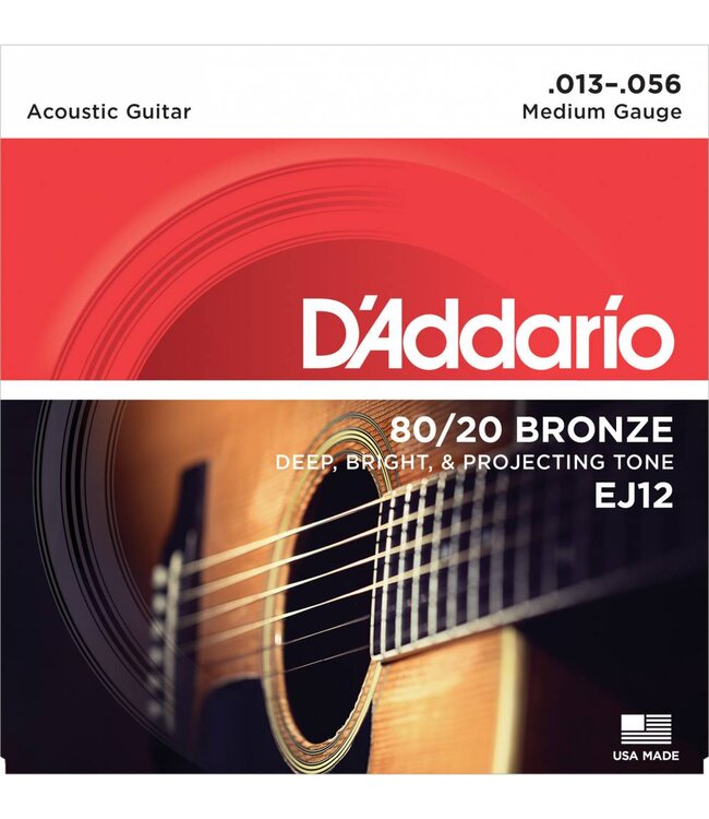 D'Addario EJ12 80/20 Bronze Acoustic Guitar Strings, Medium, 13-56