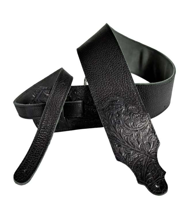 Franklin 3" Original Tooled Glove Leather Guitar Strap, Black/Black