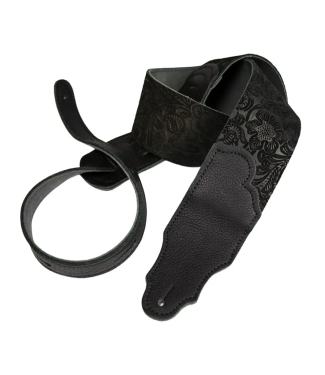 Franklin 2.5" Embossed Suede with Leather Ends, Black/Black