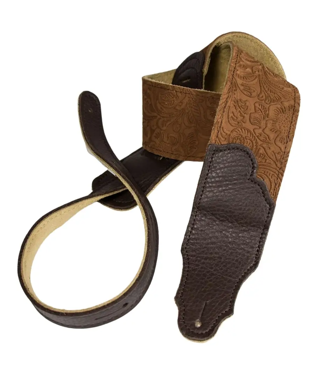 Franklin 2.5" Embossed Suede Guitar Strap, Caramel/Chocolate