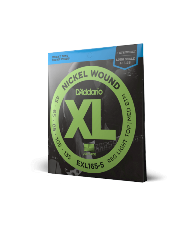 D'Addario 45-135 Regular Light Top/Medium Bottom 5-String, Long Scale, XL Nickel Bass Strings