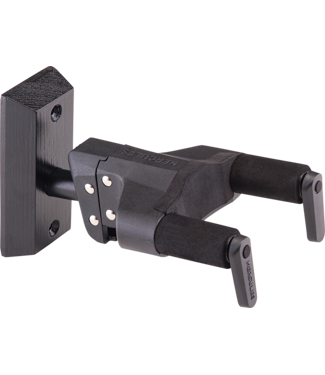 Hercules Hercules Universal AutoGrip Wall Mount Guitar Hanger, Black Wood Base, Short Arm