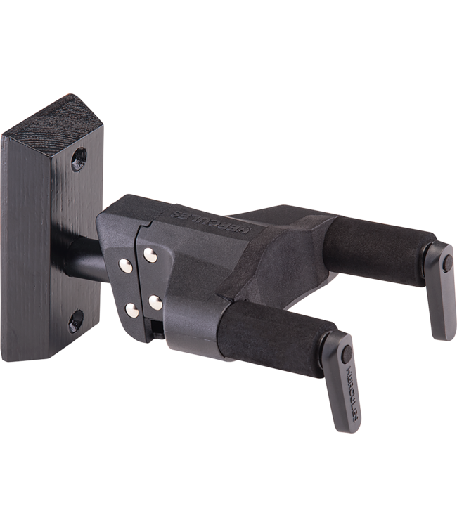 Hercules Universal AutoGrip Wall Mount Guitar Hanger, Black Wood Base, Short Arm