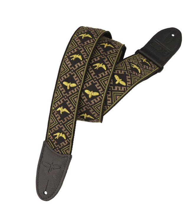 PRS Jacquard Hootenanny Style Guitar Strap, Yellow & Black Birds