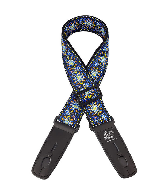 Lock-it Straps 2" Retro Vintage Jaquard Guitar Strap, Blue Chill