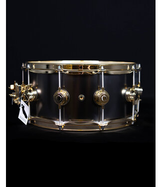 Drum Workshop DW 14" x 6.5" Satin Black over Brass Snare, Gold Hardware