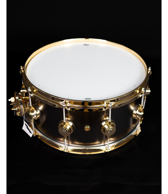 DW 14" x 6.5" Satin Black over Brass Snare, Gold Hardware