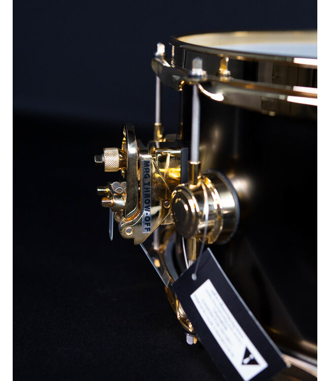DW 14" x 6.5" Satin Black over Brass Snare, Gold Hardware