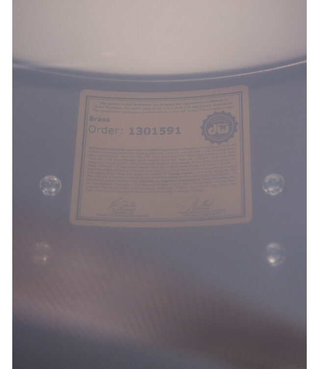 DW 14" x 6.5" Satin Black over Brass Snare, Gold Hardware