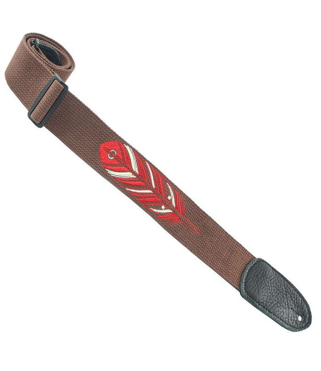 Henry Heller 2" Cotton Guitar Strap, Embroided Feather Brown