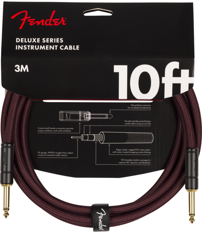 Fender Limited Edition Deluxe Series Tweed Cable, Oxblood - 10 Foot