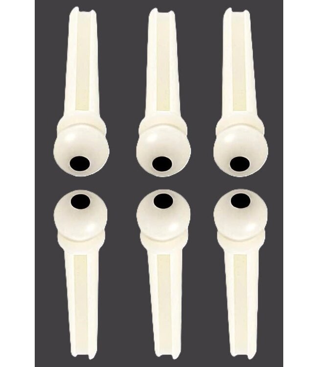 Allparts Plastic Bridge Pins, White with Black Dot, 6pc