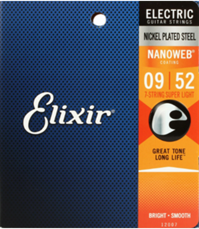 Elixir Nanoweb 7-String Electric Guitar Strings, Super Light 9-52